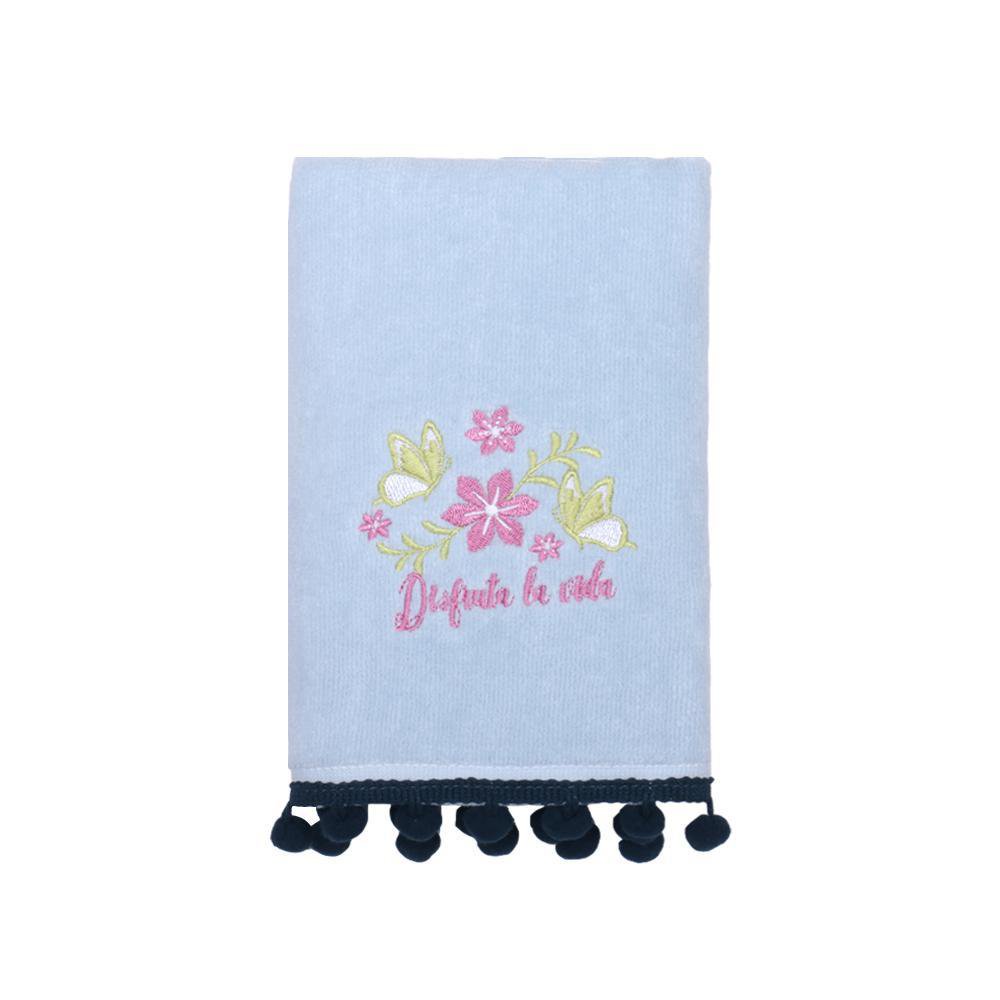 Toalla de Manos de Algodón 63.5 x 38 cm Color Celeste Diseño Disfruta la Vida