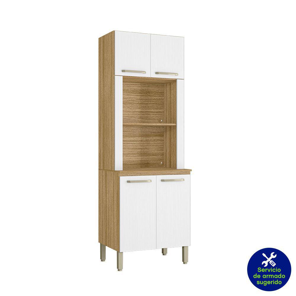 Despensa para Microondas con 4 Puertas 70 x 53.3 x 208 cm Color Blanco Cenizo