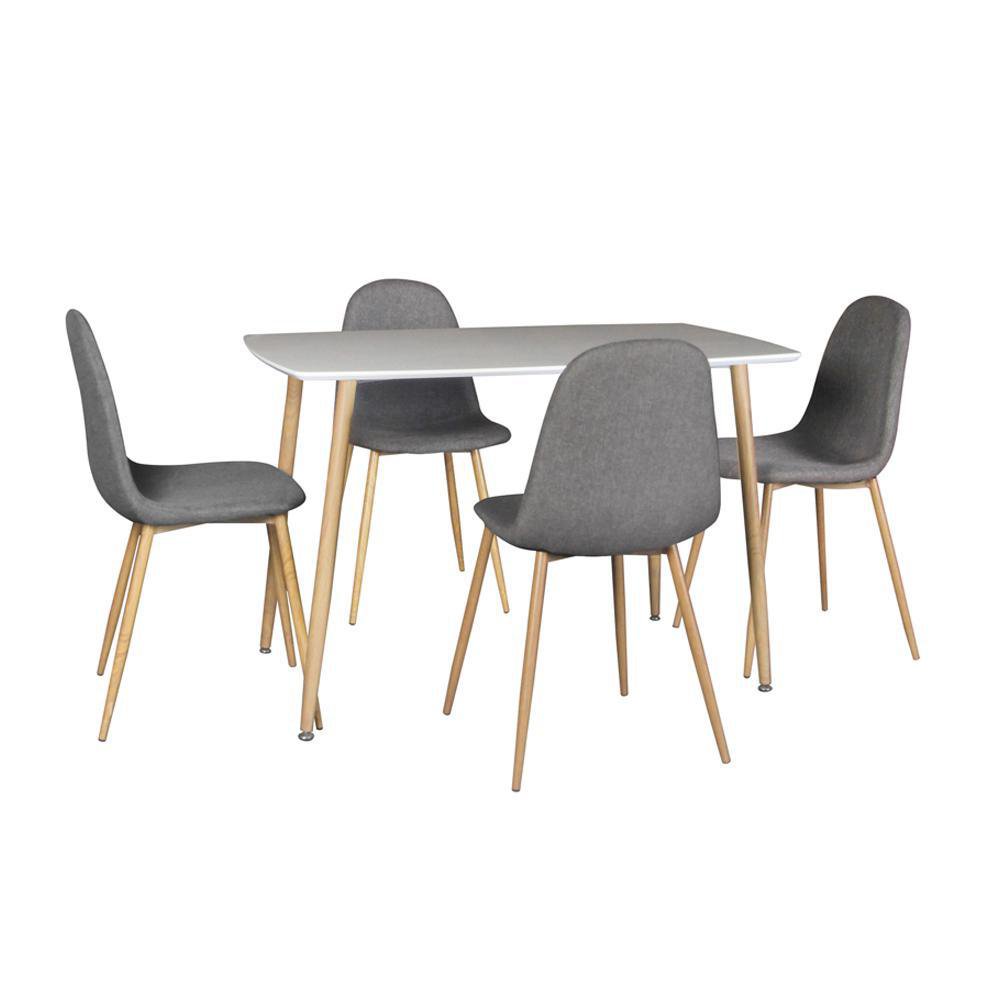 Set de Comedor para 4 Personas MDF 120 x 70 x 75 cm Mesa con 4 Sillas Color Blanco y Gris