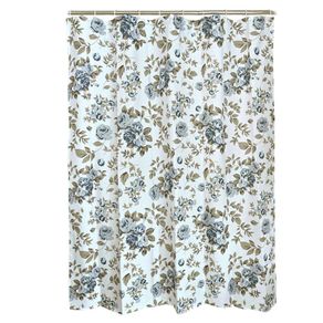 Set De Cortina Para Baño Rosas Azules Con 12 Ganchos - Viva