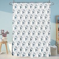 Set De Cortina Para Baño Hexágonos Con 12 Ganchos - Viva
