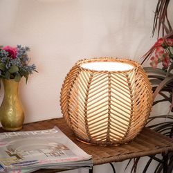 Lámpara De Mesa Tulipa De Mimbre 1 Luz E27