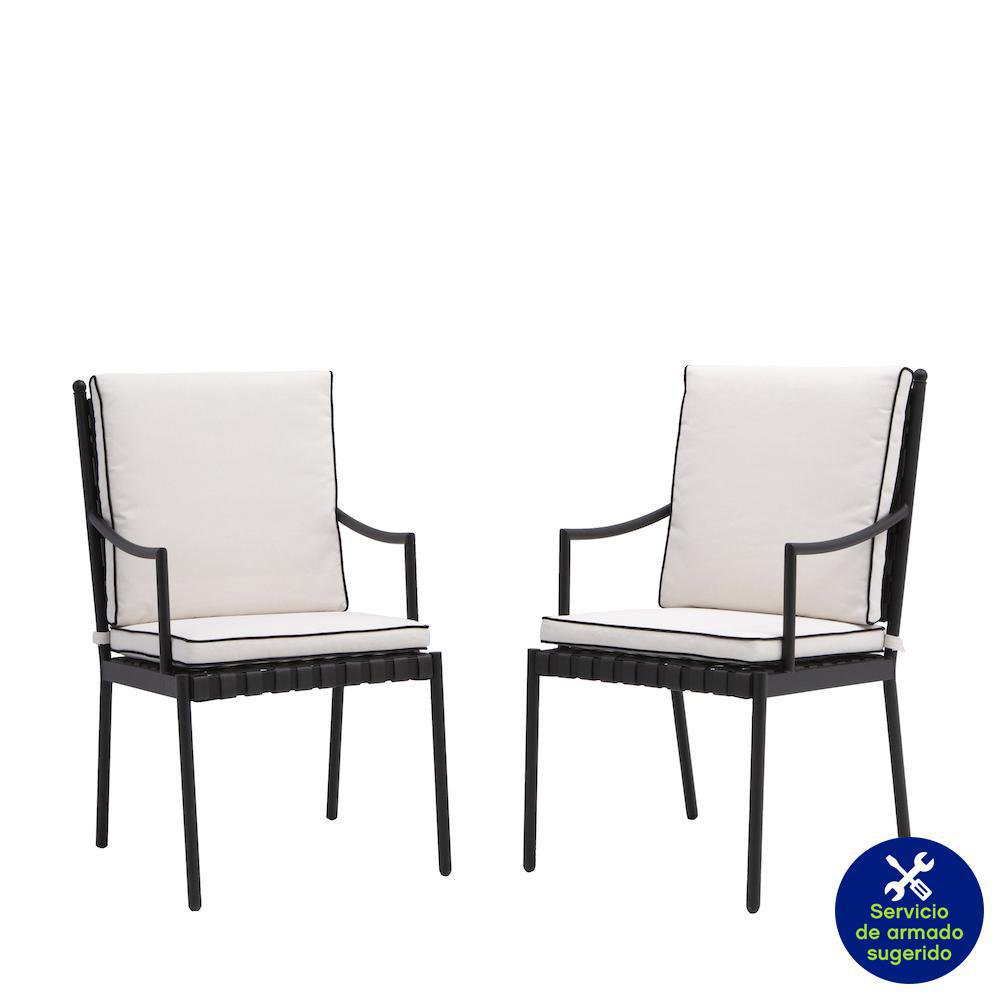 Set de 2 Sillas de Jardín Victoria con Brazos de Aluminio Color Negro