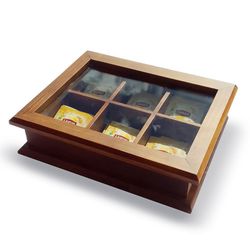 Caja Organizadora De Madera Con Acrílico De 6 Divisiones Para Té