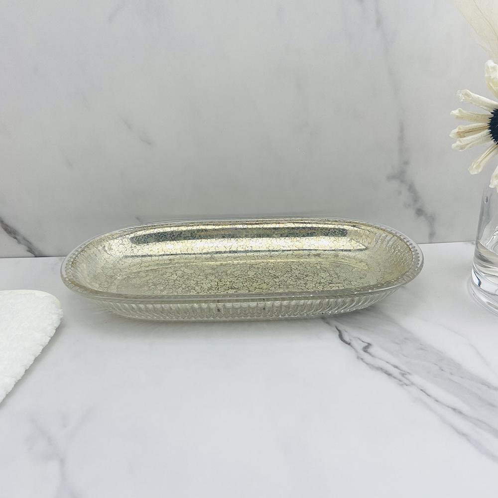 Jabonera 12 cm de Vidrio Color Dorado Efecto Craquelado