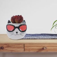 Planta Artificial Con Pote Diseño Gatito Con Lentes 7 X 9 Cm - Concepts