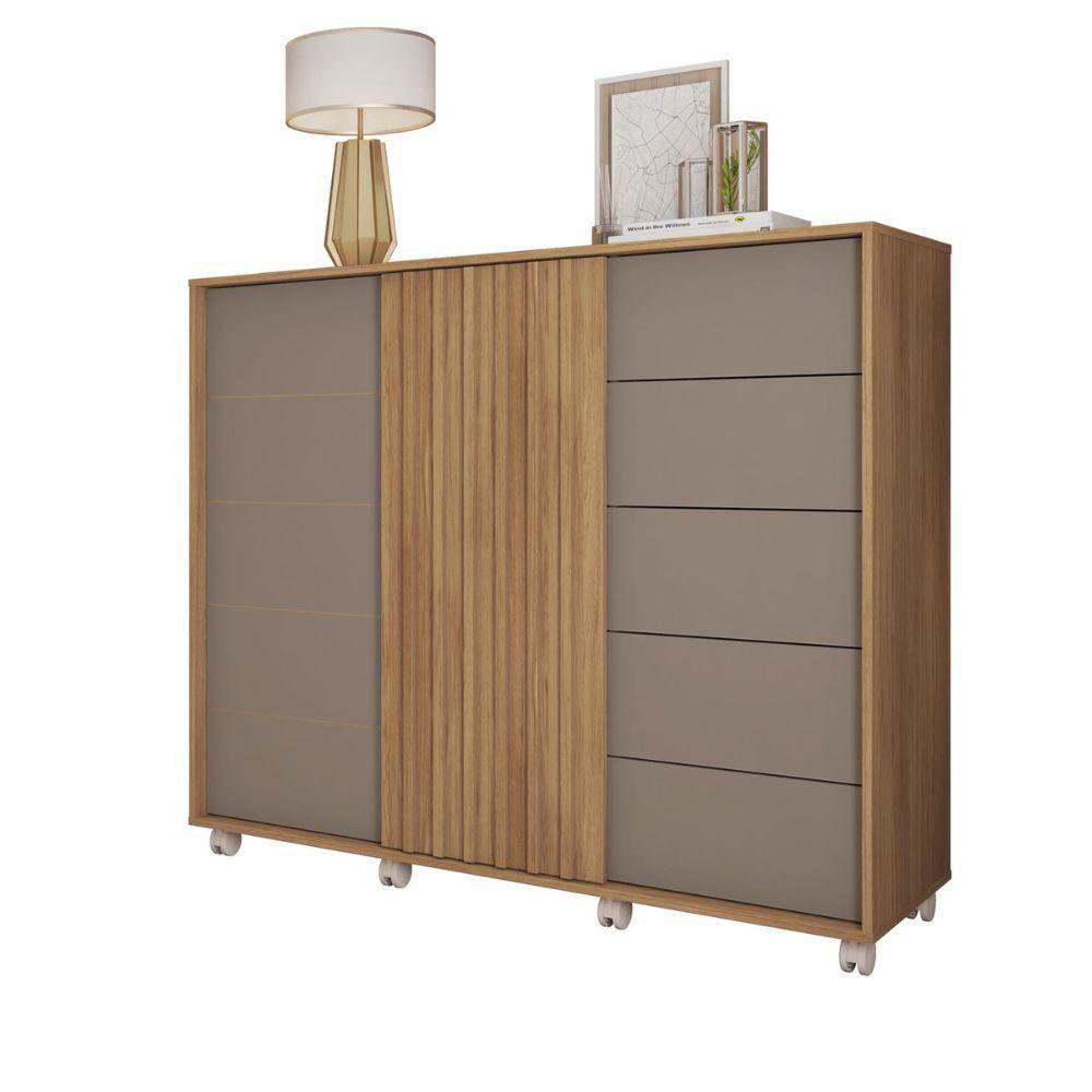 Gavetero Barb con 5 Gavetas 136 x 45 x 118 cm Color Madera y Gris