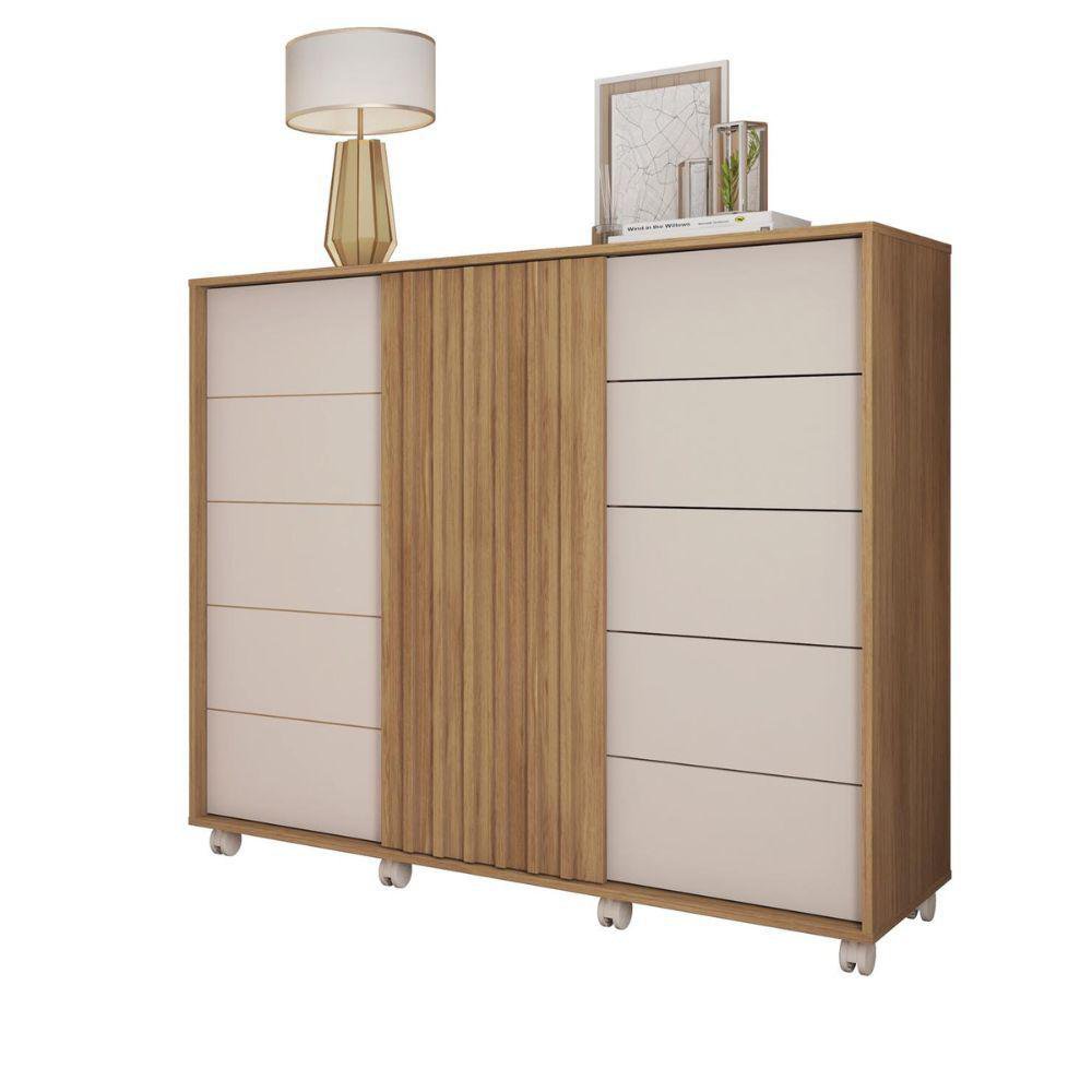 Gavetero Barb con 5 Gavetas 136 x 45 x 118 cm Color Madera y Blanco