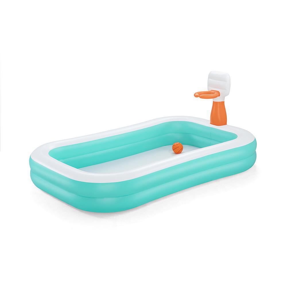 Piscina Inflable Rectangular con Canasta de Baloncesto 251 x 168 x 102 Cm para Familia