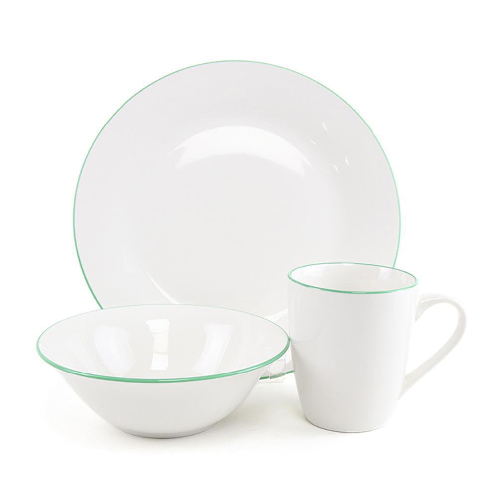Vajilla de Porcelana 12 Piezas Borde - Varios Colores Turquesa