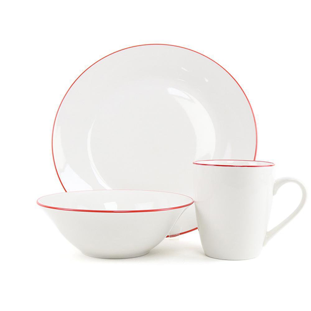 Vajilla de Porcelana 12 Piezas Borde - Varios Colores Rojo