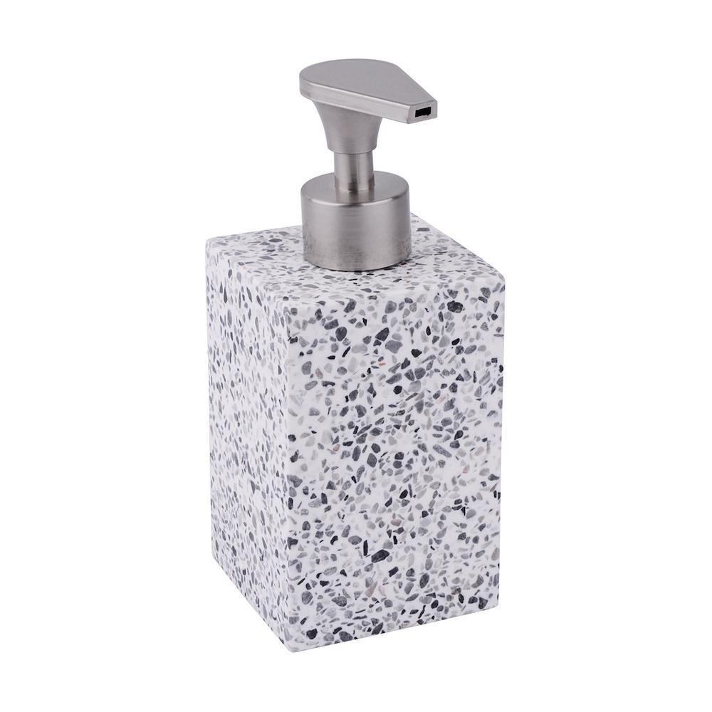 Dispensador de Jabón de Plástico Granito Color Blanco y Negro