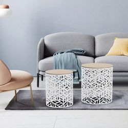 Set de 2 Mesas Auxiliares de Mdf y Metal Blanco - Zmobili