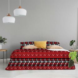 Set De Sábana Círculos Rojo Y Gris - Viva Varios Tamaños