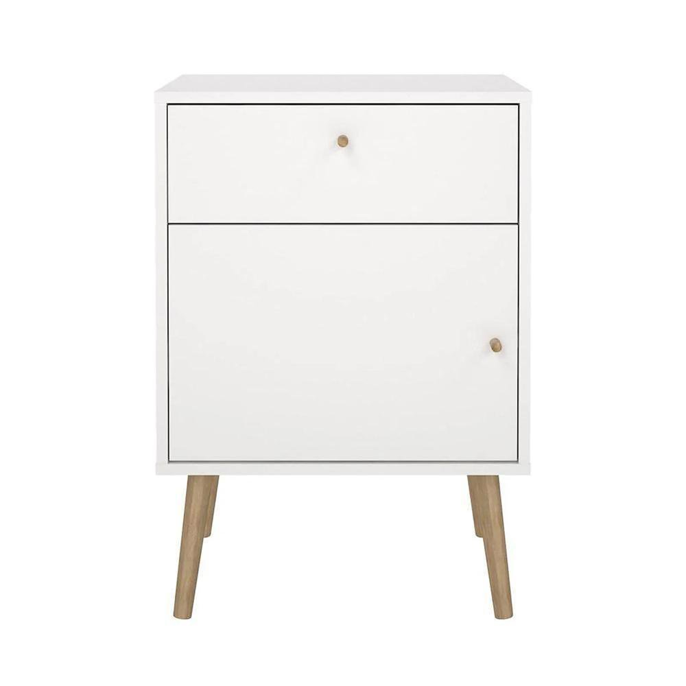 Mesa de Noche Zoe con 1 Gaveta y 1 Puerta Color Blanco Mesa de Noche Zoe con 1 Cajón y 1 Puerta 50 cm Blanca