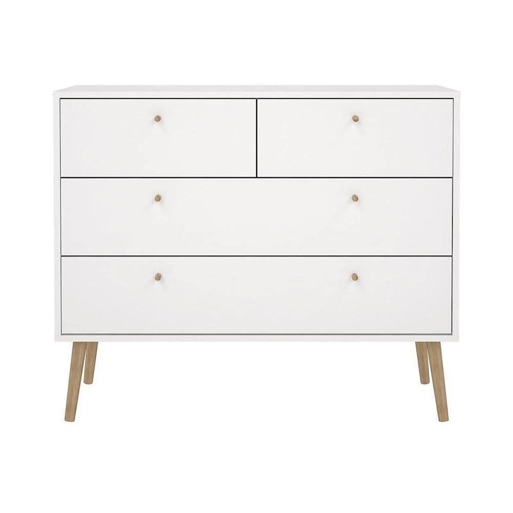 Gavetero Zoe Blanco de 4 Cajones con Patas de Madera de 39.1 x 98.7 x 81.7 cm