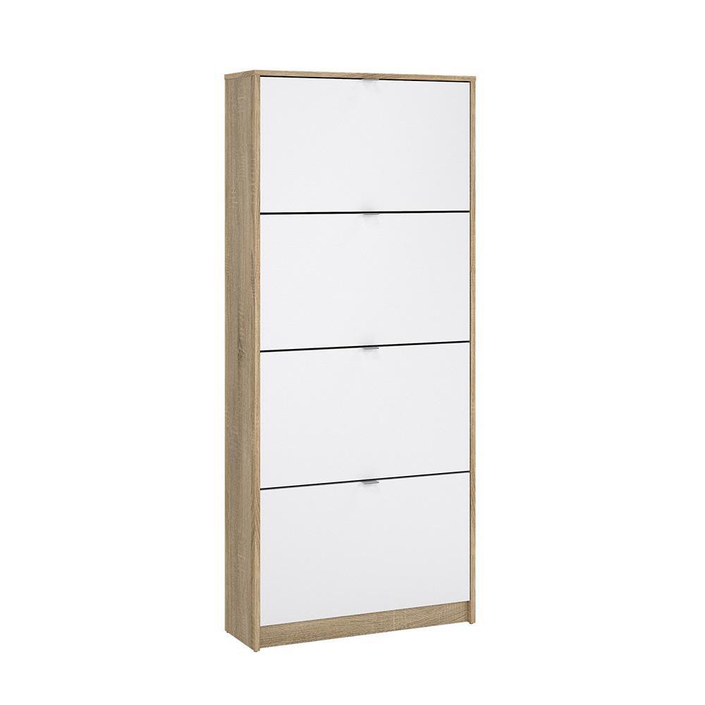 Zapatera Turin con 4 Puertas 24.1 x 70.3 x 162 Cm Color Roble y Blanco Brillante