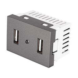 Toma 2 Puertos USB Acero Lisboa 1.5 Módulos - Volteck