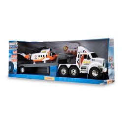 Camión Con Plataforma Y Helicóptero - Mighty Fleet