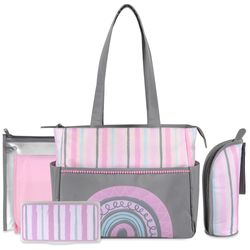 Pañalera Diseño Rayas Rosada Y Gris - Baby Essentials