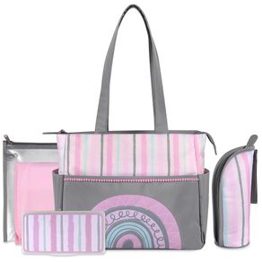 Pañalera Diseño Rayas Rosada Y Gris - Baby Essentials