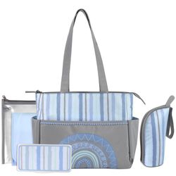 Pañalera Diseño Rayas Celeste Y Gris - Baby Essentials