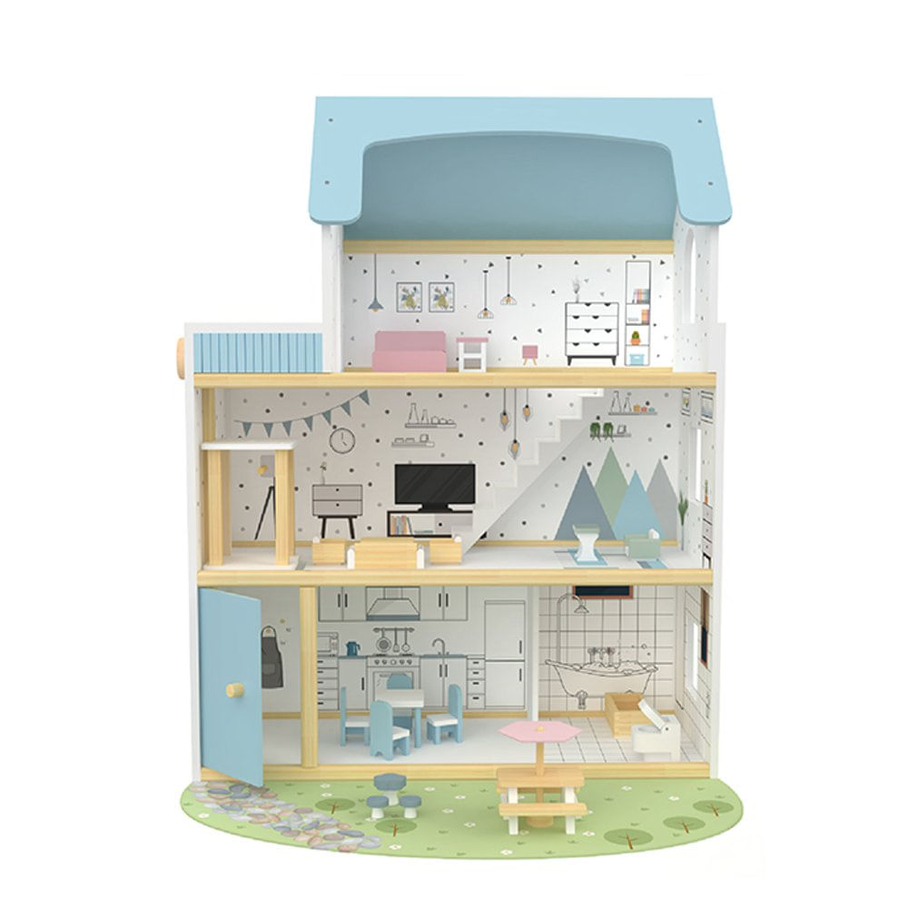 Casa de Muñecas Dream Room con Muebles y Accesorios de 25 Piezas Casa de Madera de 3 Nivel…