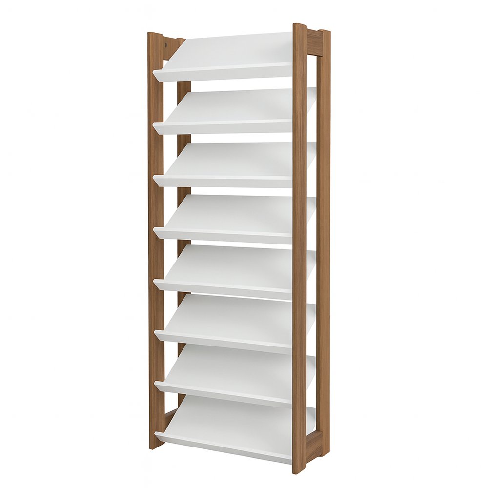 Zapatera Lucy de 8 Niveles 69 x 26.3 x 165.5 cm Color Blanco y Nuez