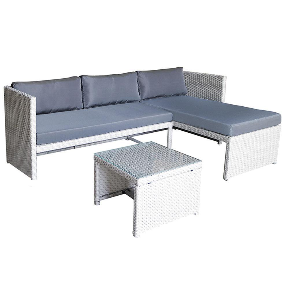 Sofá Esquinero de Exterior Paul 3 Piezas Color Gris