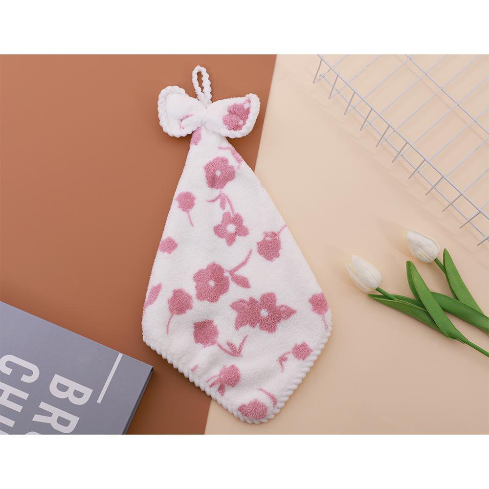 Toalla de Mano de Microfibra 30 x 30 cm Color Blanco y Rosado Diseño Flores