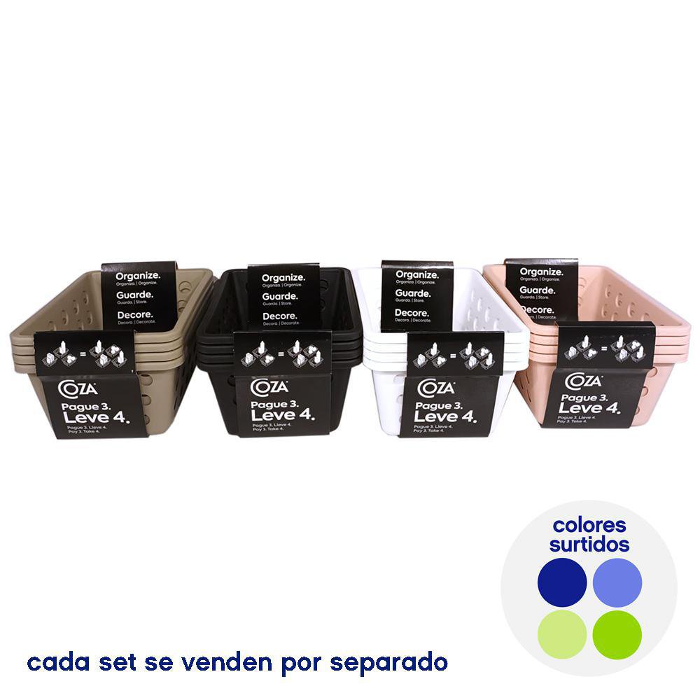 Set de 4 Canastas Rectangulares Pequeñas 19 x 14 x 11 cm Color Surtido Set de 4 Canastas P…