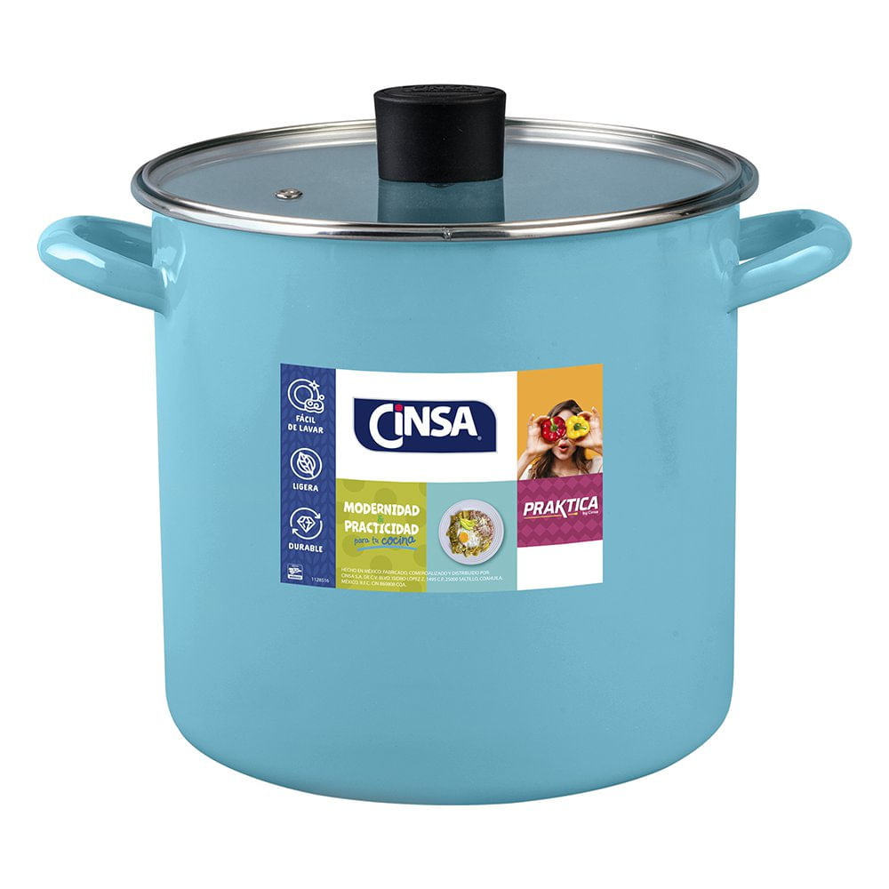 Olla Aqua Bay de 22 cm con Tapadera de Vidrio Color Turquesa