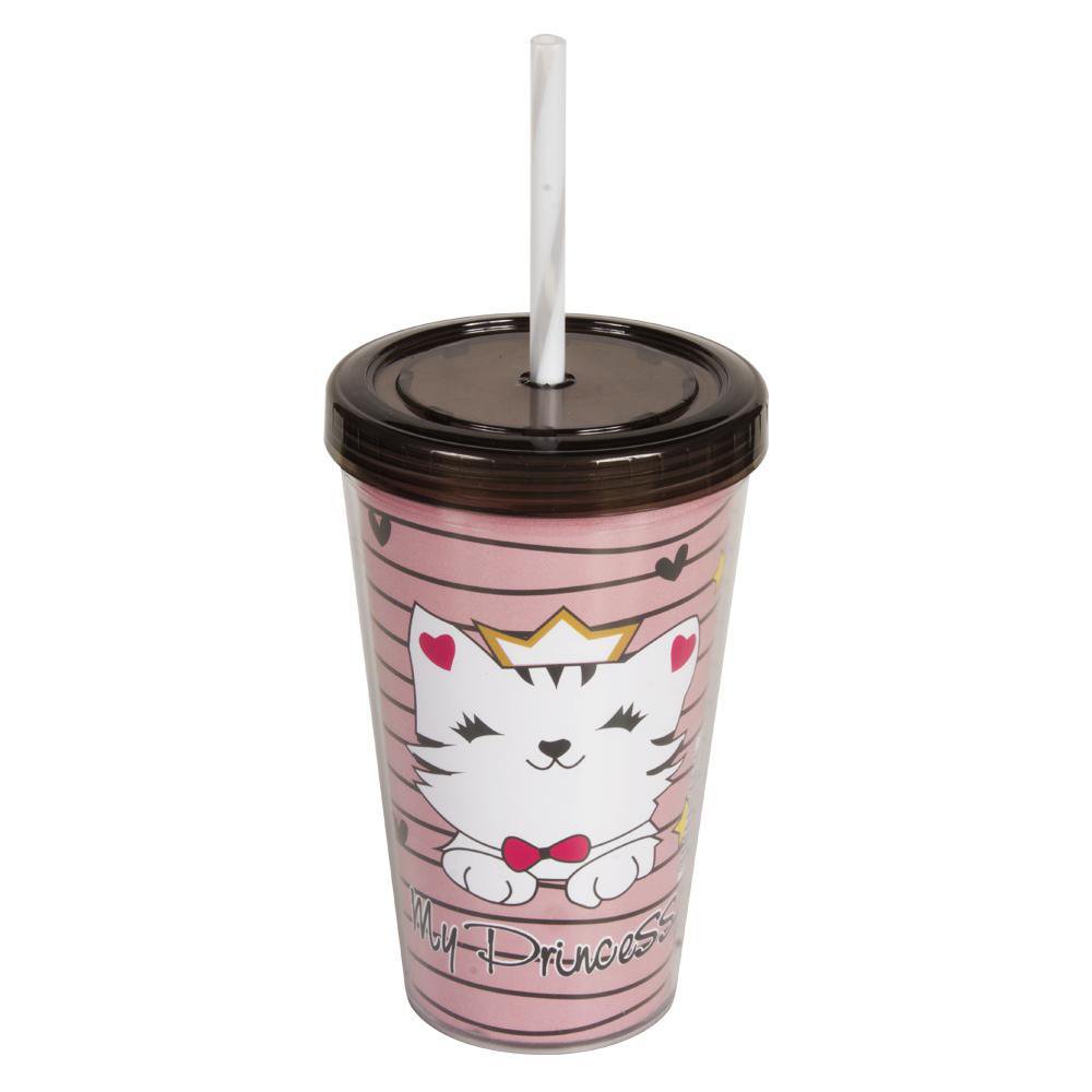 Vaso Infantil con Pajilla de 550 ml Diseño Gatito