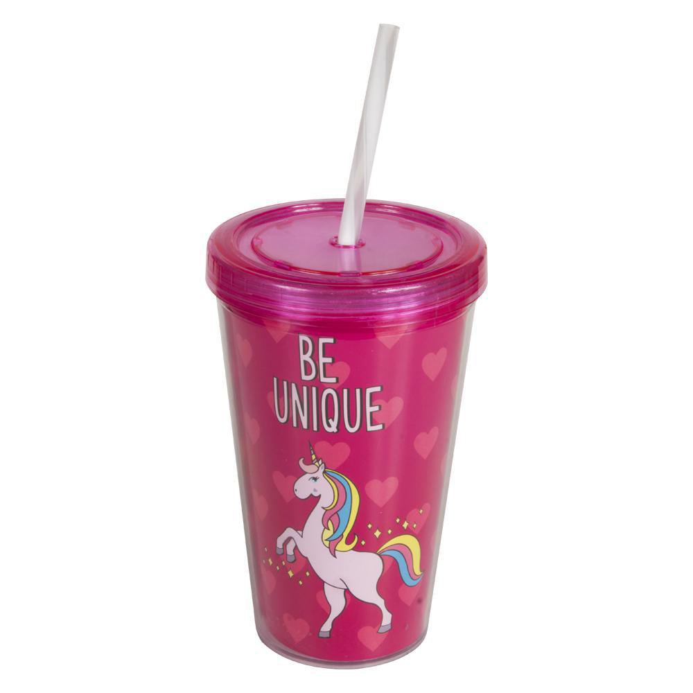 Vaso Infantil con Pajilla de 550 ml Diseño Unicornio