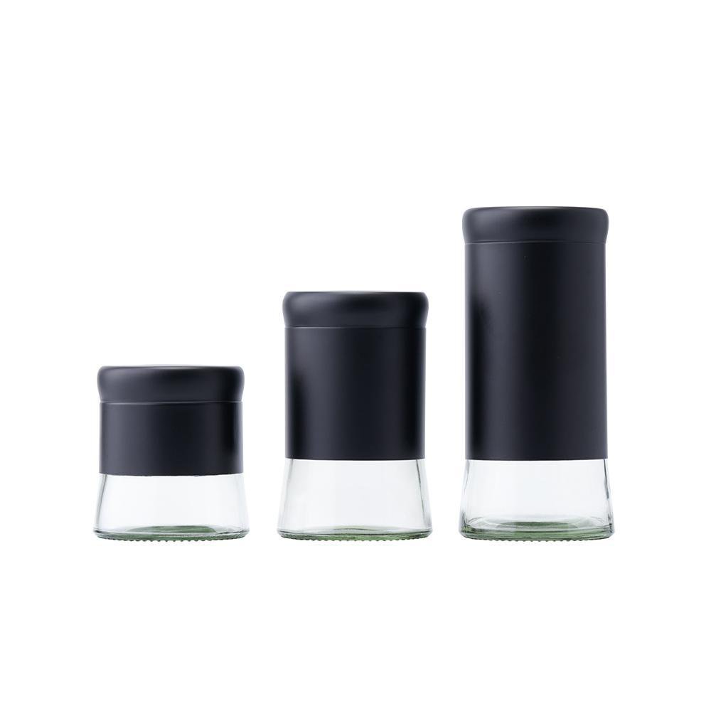 Set de 3 Frascos de Vidrio con Tapadera Color Negro