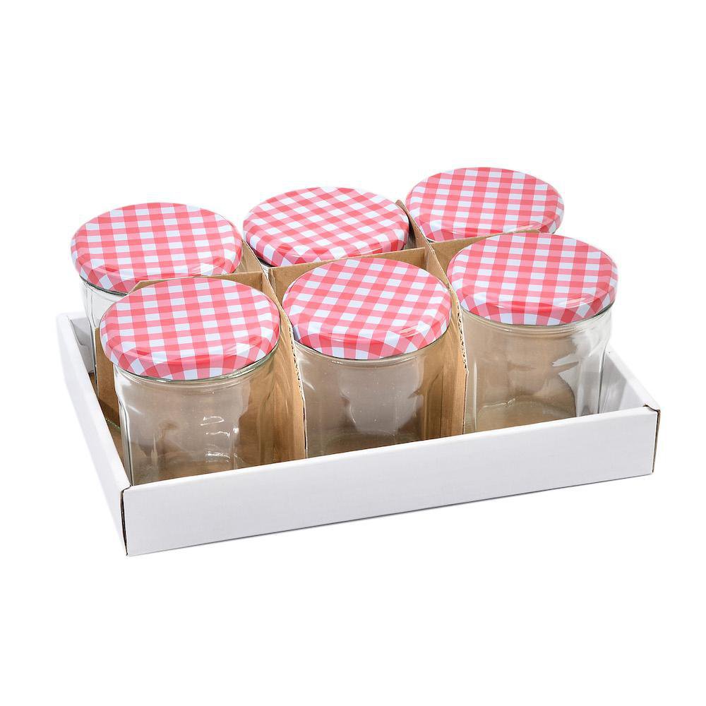 Set de 6 Frascos de Vidrio de 325 ml con Tapadera Multicolor