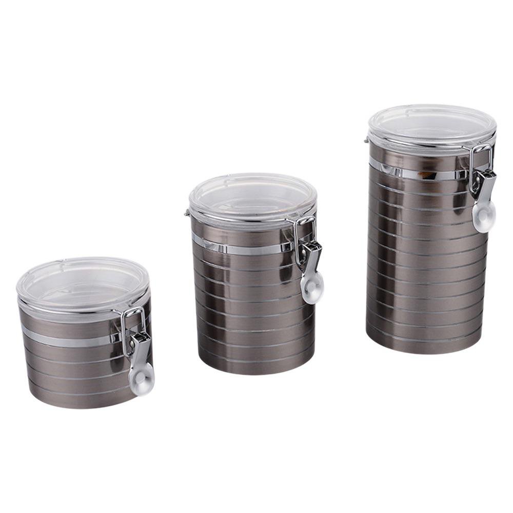 Set de 3 Frascos para Alimentos con Cierre Hermético Acabado Metálico Set de 3 Frascos con…