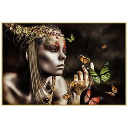 Cuadro Mujer Decorada con Mariposas 120X80 Cm con Marco