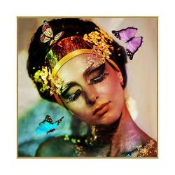 Cuadro Decorativo Mujer con Mariposas 80X80 Cm con Marco