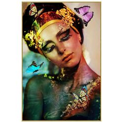 Cuadro Decorativo Mujer con Mariposas 120X80 Cm con Marco