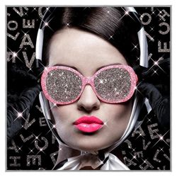 Cuadro Mujer con Lentes Brillantes 100X100 Cm con Marco