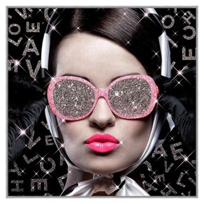 Cuadro Mujer con Lentes Brillantes 100X100 Cm con Marco