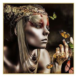 Cuadro Mujer Decorada con Mariposas 100X100 Cm con Marco