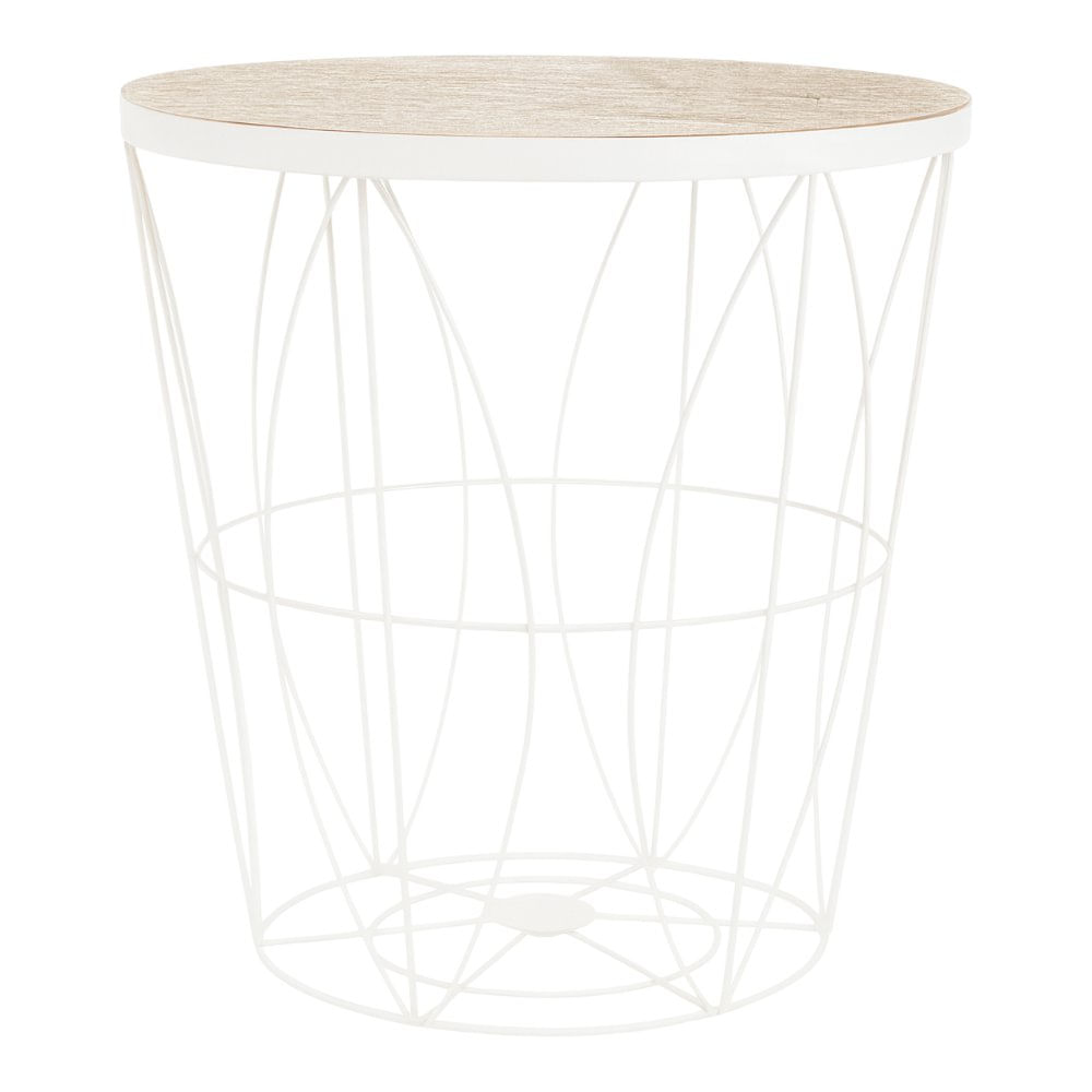 Mesa Auxiliar Calada Metálica para Lavandería con Tapa de Bambú 38 x 40 cm - Varios Colores Blanca