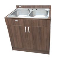 Mueble de Cocina con Lavatrastos Doble Fosa Nogal Paramo