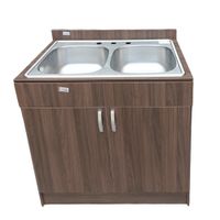 Mueble de Cocina con Lavatrastos Doble Fosa Nogal Paramo