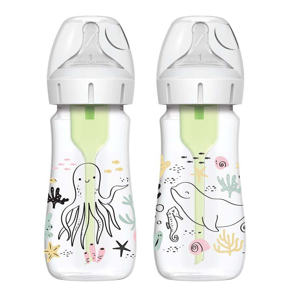 Set de Pachas Options+ Anticólicos Diseño del Océano de Boca Ancha de 2 Piezas de 9 Oz Set…