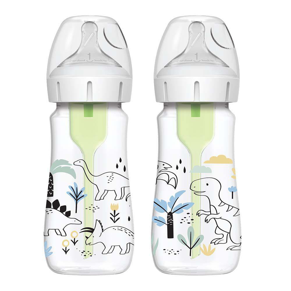 Set de Pachas Options+ Anticólicos Diseño de Dinosaurios de Boca Ancha de 2 Piezas de 9 Oz…