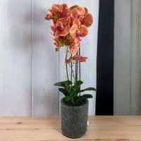 Orquidea-Artificial-Naranja-En-Maceta-Gris