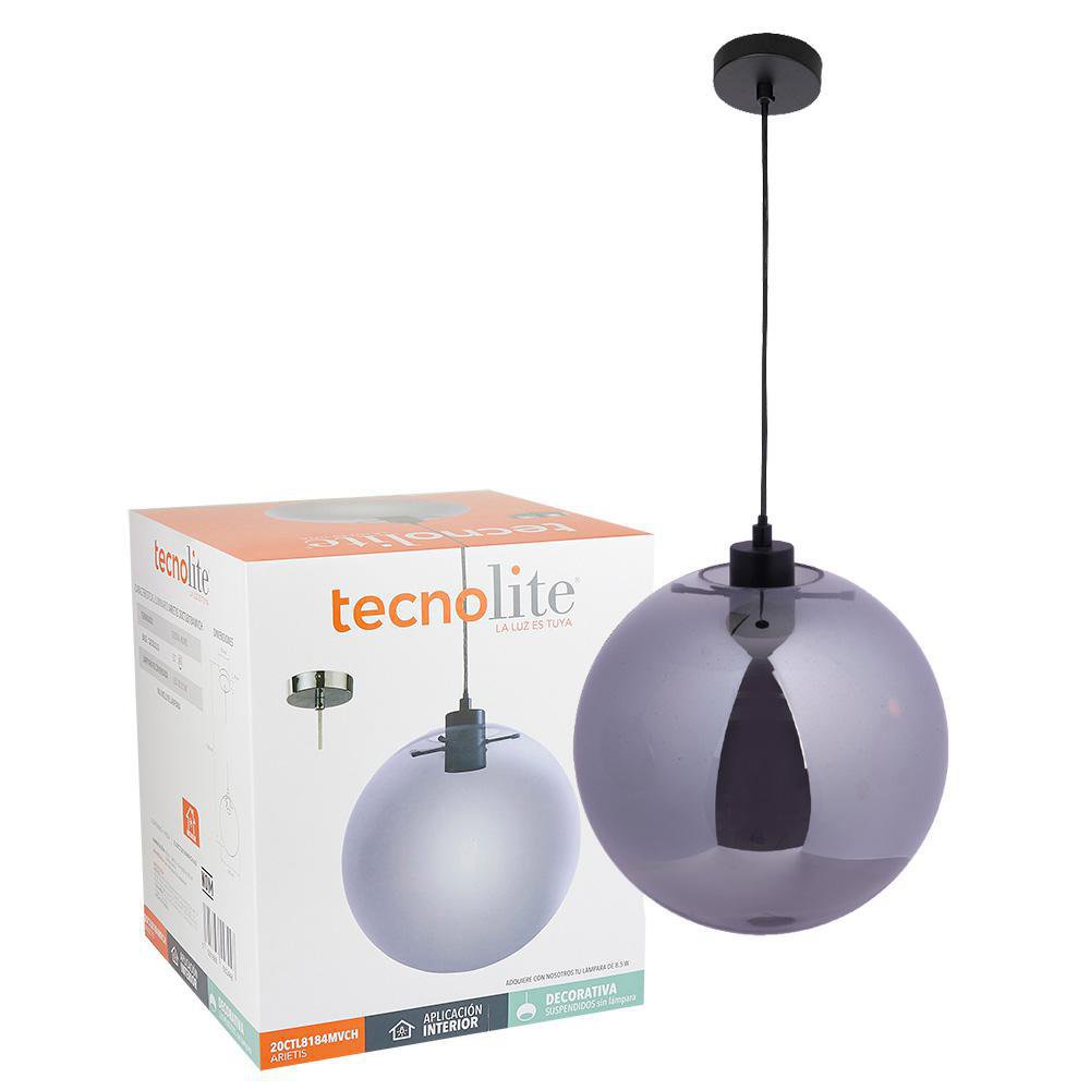 Lámpara Colgante 1 Luz Globo Gris E26 20W